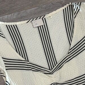 Anthropologie‎ Postmark Striped Peplum Top Cream Black Textured Knit XS